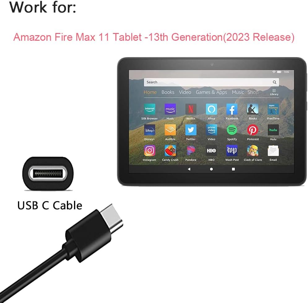 10Ft Fast Charger Intended for Amazon Fire Max 11 Tablet-13th Genration (2023 Release),20W Power Adapter with 10Ft USB C Cable