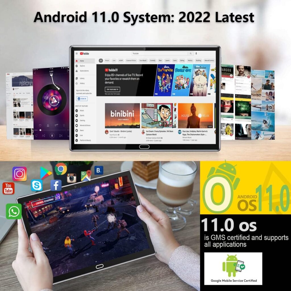 2 in 1 Tablet 10.1 Inch, Android 11.0 Tablets, 64GB/128GB ROM, Dual 4G Cellular with Keyboard, 18MP Camera, Octa-Core Processor, WiFi, GPS, Bluetooth, Google Certified Tablet PC(2023 Gray)