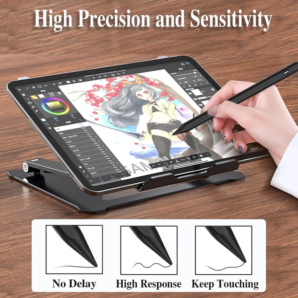 Active Stylus Pens for Touch Screens Rechargeable Tablet Pen POM Tip Magnetic iPad Pencil Universal Stylus Pen for iPad/Pro/Air/Mini/iPhone/Samsung/Lenovo/IOS/Android and Other Smartphone Device-Black