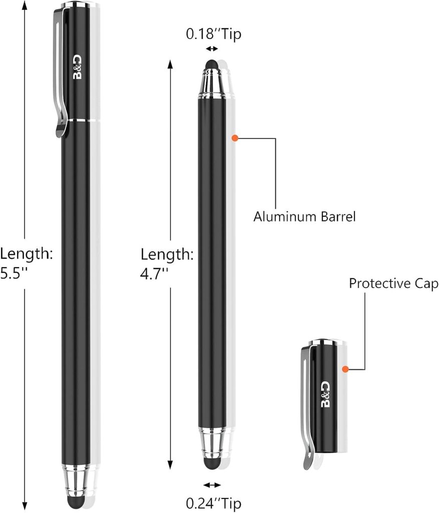 Bargains Depot Capacitive Stylus/Styli 2-in-1 Universal Touch Screen Pen for All Touch Screen Tablets  Cell Phones with 20 Extra Replaceable Soft Rubber Tips (Pack of 4)