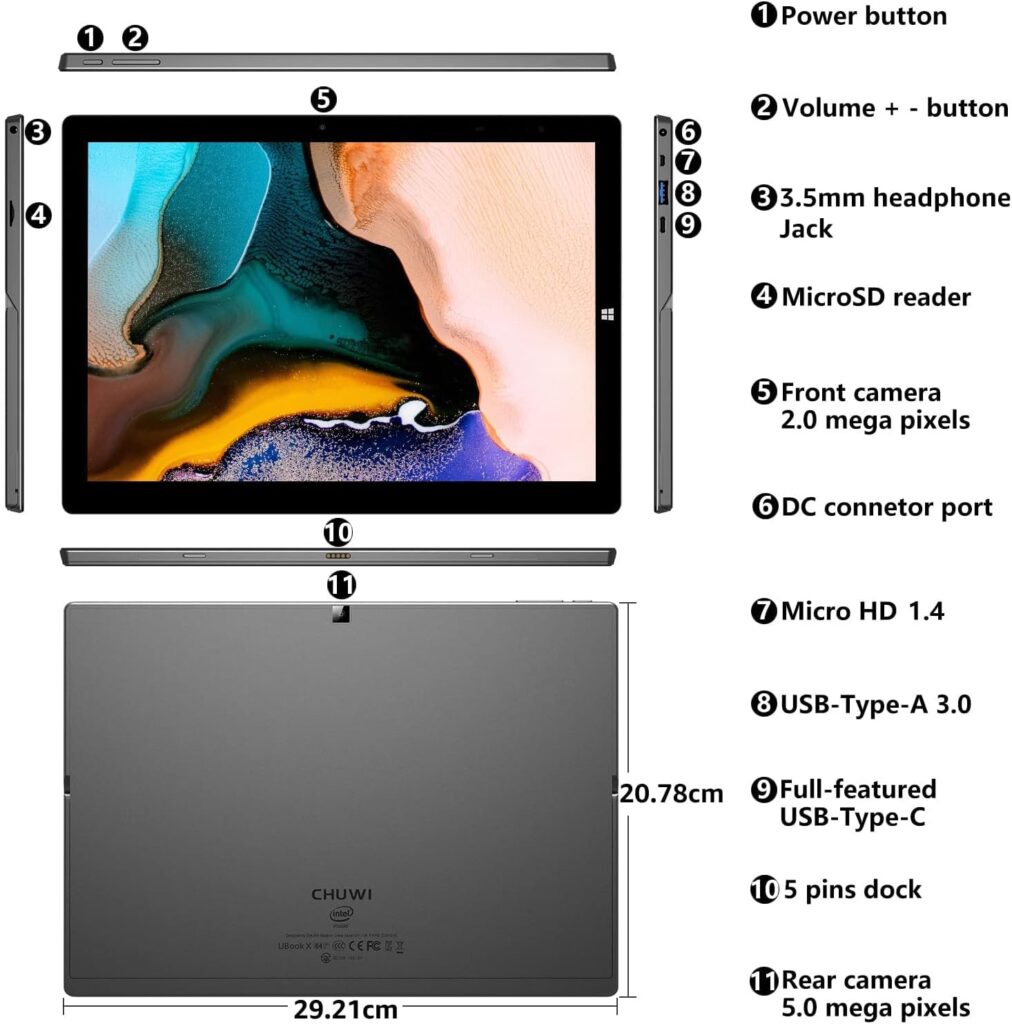 CHUWI UBook X 12 inch Touchscreen Tablet PC Bundled with Keyboard and Stylus Pen, 8GB RAM 256GB SSD, 2160x1440 Pixels Display, Intel N4120 Quad Core Processor, Type-C Dual Wi-Fi, Windows 11 - Gray : Electronics