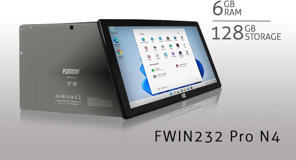 Fusion5 10 Windows 11 FWIN232 PRO N4120 Intel Quad-Core Ultra Slim Windows Tablet PC - 6GB RAM, 128GB Storage, 1920x1200 FHD Display, USB 3.0, Micro HDMI, 5MP  2MP Cameras, Expandable M.2 Storage