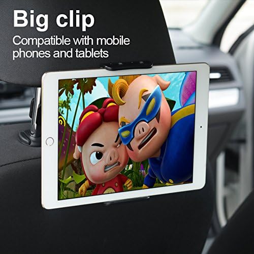 Hochiton Car Headrest Mount Universal 360° Rotating Adjustable for Phones and Tablet PCs 4.7-10.5, Headrest Holder, Car Backseat Mount for Kid Boy Girl Travel Entertainment Purpose 04BLK