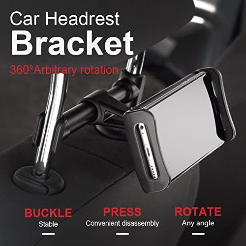 Hochiton Car Headrest Mount Universal 360° Rotating Adjustable for Phones and Tablet PCs 4.7-10.5, Headrest Holder, Car Backseat Mount for Kid Boy Girl Travel Entertainment Purpose 04BLK