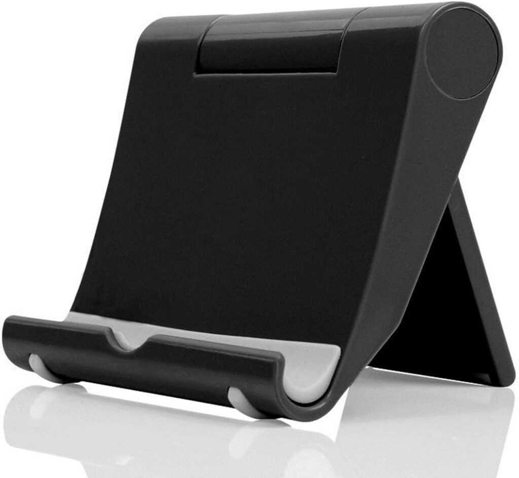 JUSDIQIR Cell Phone Stand for Desk, Foldable Cell Phone Holder Mobile Phone Dock Multi-Angle Universal Adjustable Tablet Holder Compatible with Most Cell Phone and Tablet (Black)