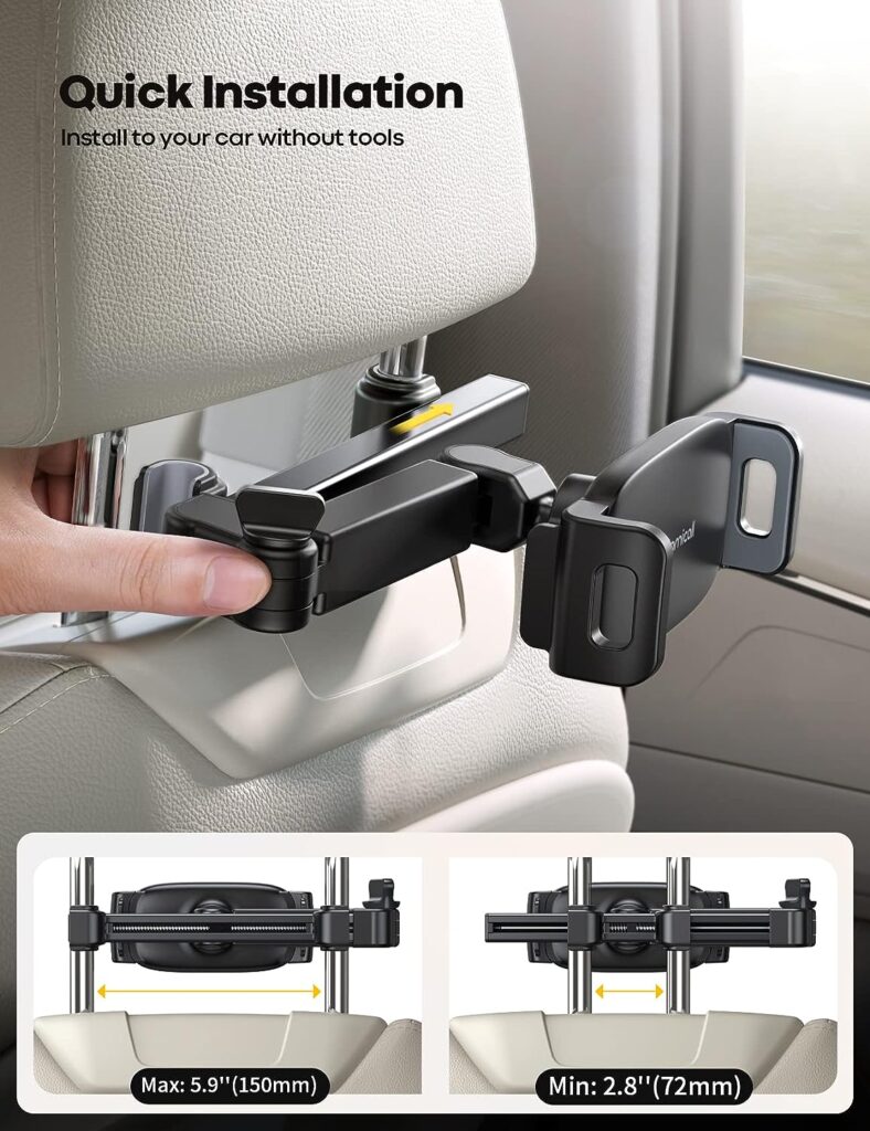 Lamicall Car Headrest Tablet Holder - [ Extension Arm] 2023 Adjustable Tablet Car Mount for Back Seat, Road Trip Essentials for Kids, for 4.7-11 Tablet Like iPad Pro, Air, Mini, Galaxy, Fire, Black