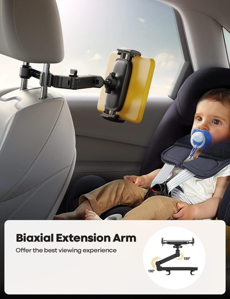 Lamicall Car Headrest Tablet Holder - [ Extension Arm] 2023 Adjustable Tablet Car Mount for Back Seat, Road Trip Essentials for Kids, for 4.7-11 Tablet Like iPad Pro, Air, Mini, Galaxy, Fire, Black