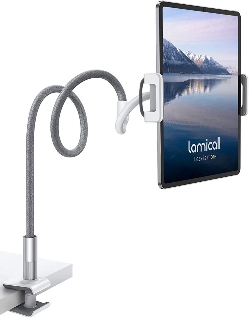 Lamicall Gooseneck Tablet Holder, Tablet Stand : Flexible Arm Clip Tablet Mount Compatible with iPad Mini Pro Air, Switch, Galaxy Tabs, More 4.7-10.5 Devices - Gray