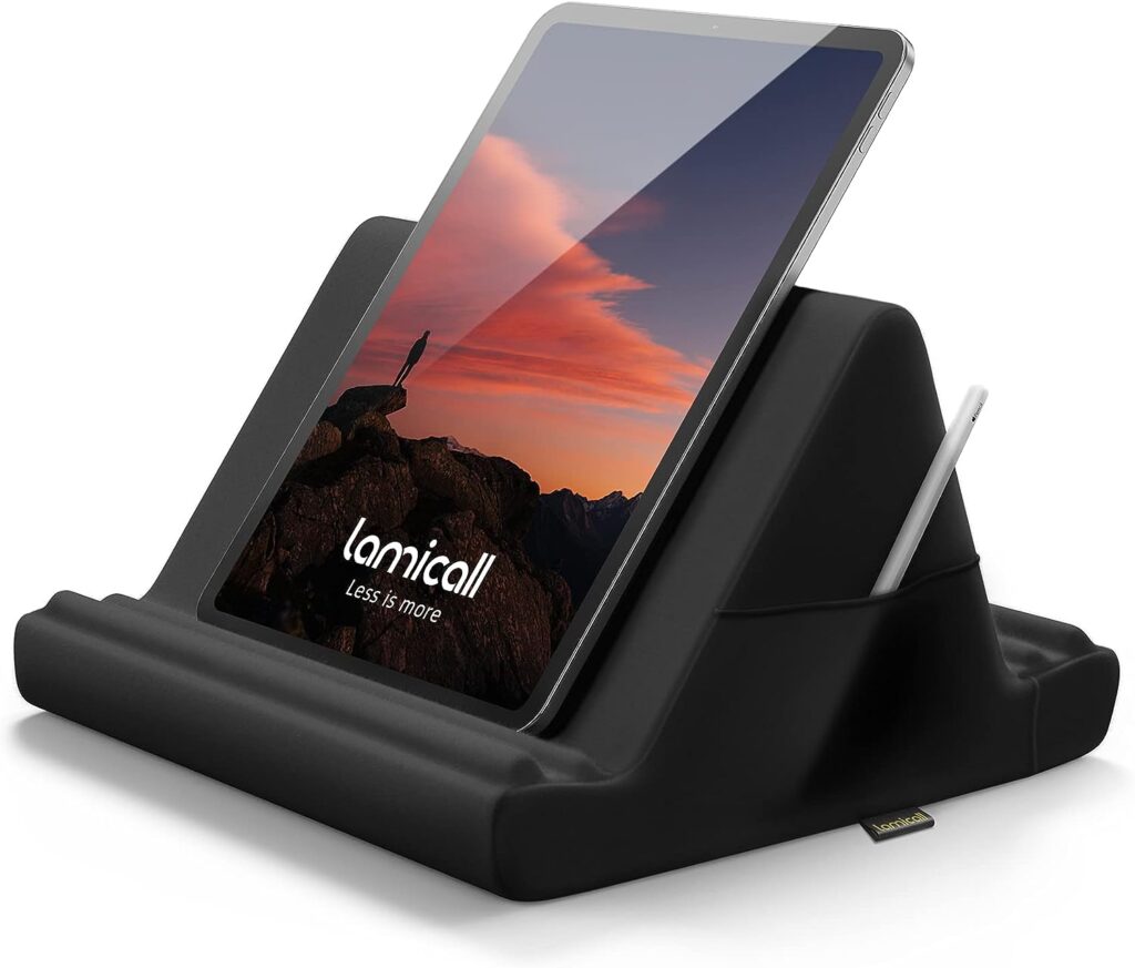 Lamicall Tablet Pillow Holder Stand - Tablet Pillow Soft Pad Dock for Lap, Bed and Desk with Pocket  4 Viewing Angles, for 2022 iPad Pro 11, 12.9, Air, Mini, Kindle, 4-13 Phone and Tablet, Black : Electronics