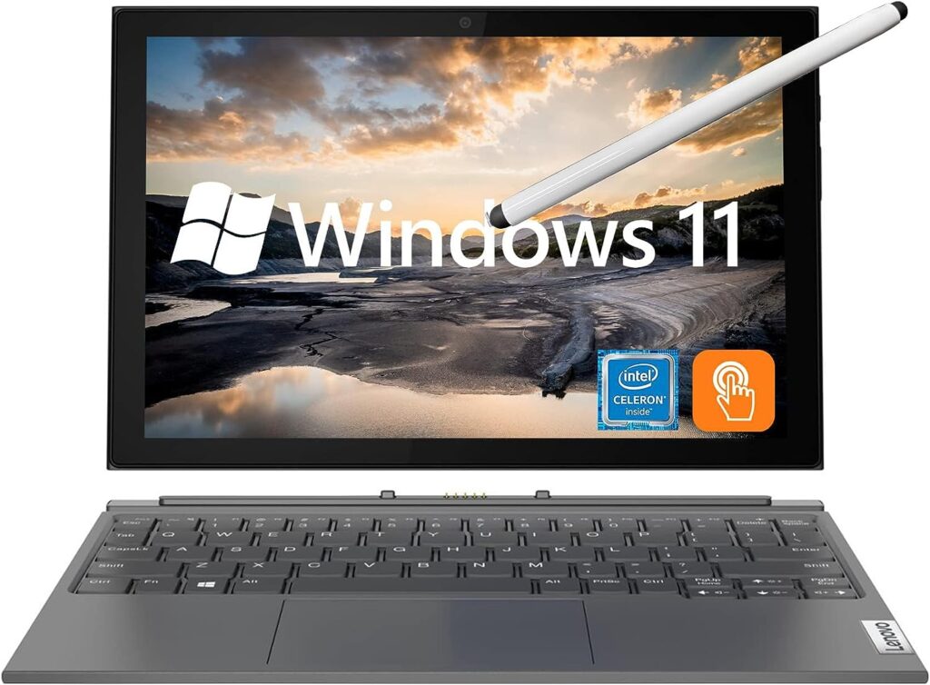 Lenovo Ideapad Duet 3i, 10.3 Touchscreen 2 in 1 Tablet with Detachable Keyboard, Stylus Pen, Intel Celeron N4020, Windows 11, 4GB RAM, 64GB eMMC+64GB Card, Type-C, Graphite Grey, PCM