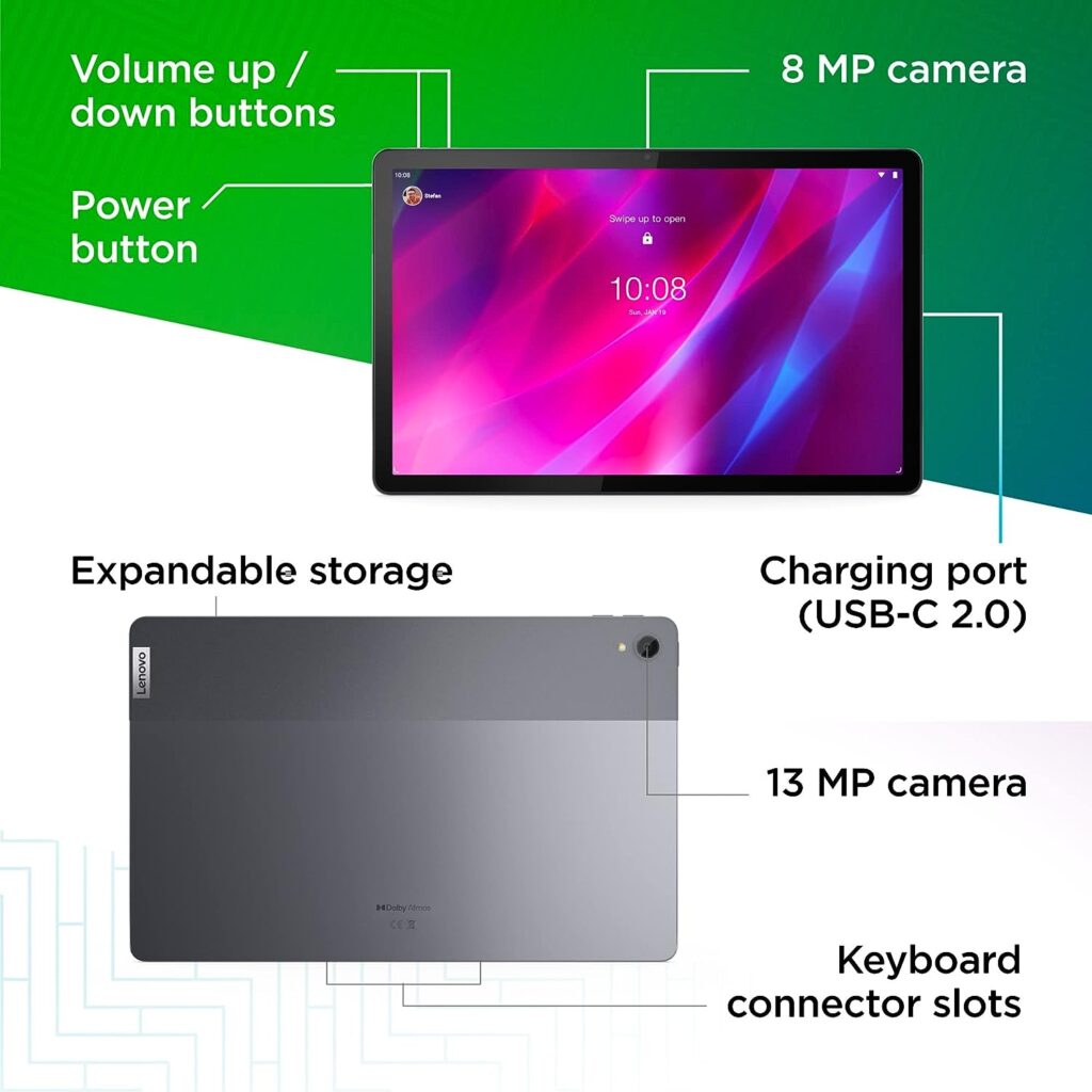 Lenovo Tab P11 Plus (1st Gen) - 2021 - Tablet - Long Battery Life - 11 LCD - MediaTek Octa-Core Processor - 4GB Memory - 128GB Storage - Android 11 - Bluetooth  Wi-Fi