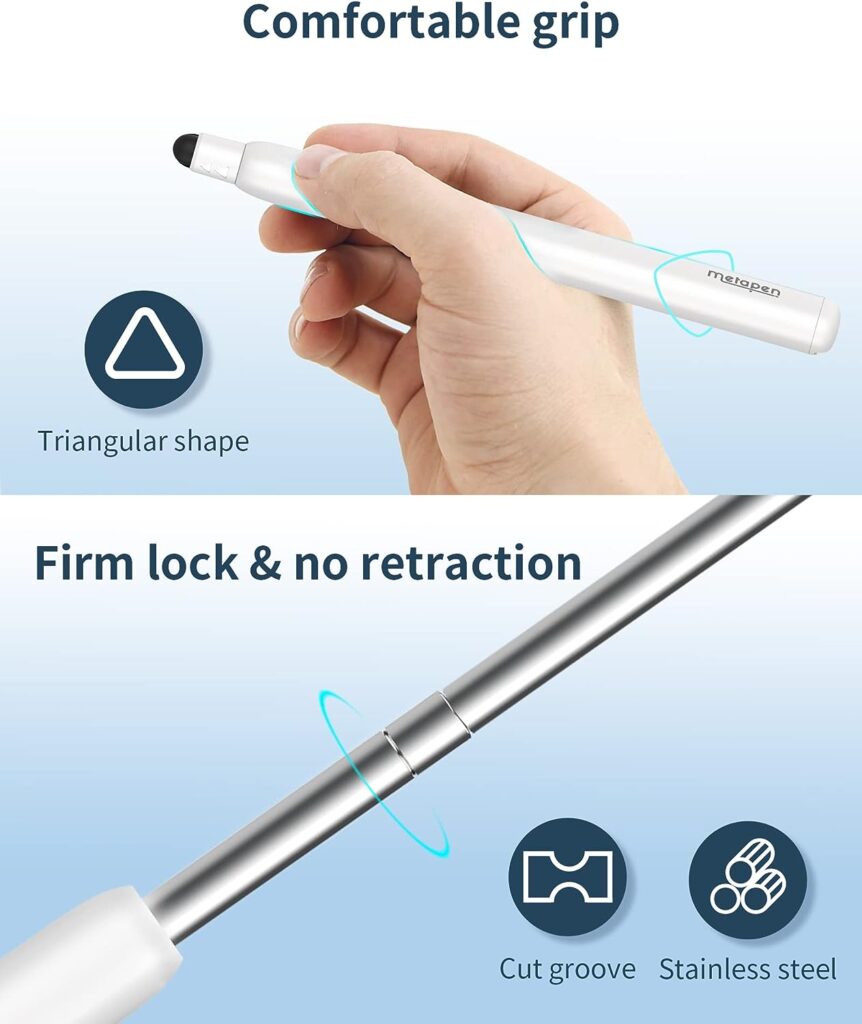 Metapen X1 Universal Stylus Pen for Touch Screens, 2-1 Retractable Pointer  Stylus with Special Flocking Tip, High Precision  Soft, Stylus Pen for iPad/iPhone/Android/Tablets/Samsung/HP/Kindle