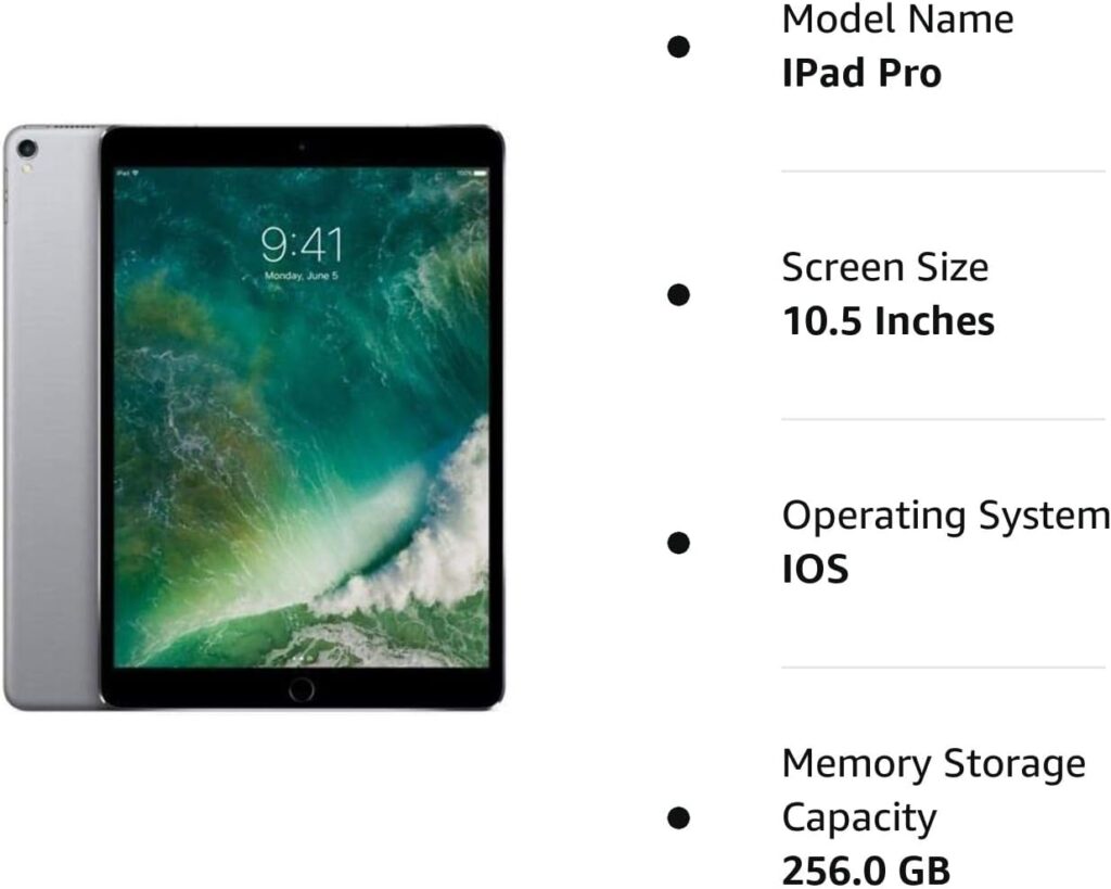 Mid 2017 Apple 10.5 inches iPad Pro (256GB, Wi-Fi + 4G LTE, Space Gray) (Renewed)