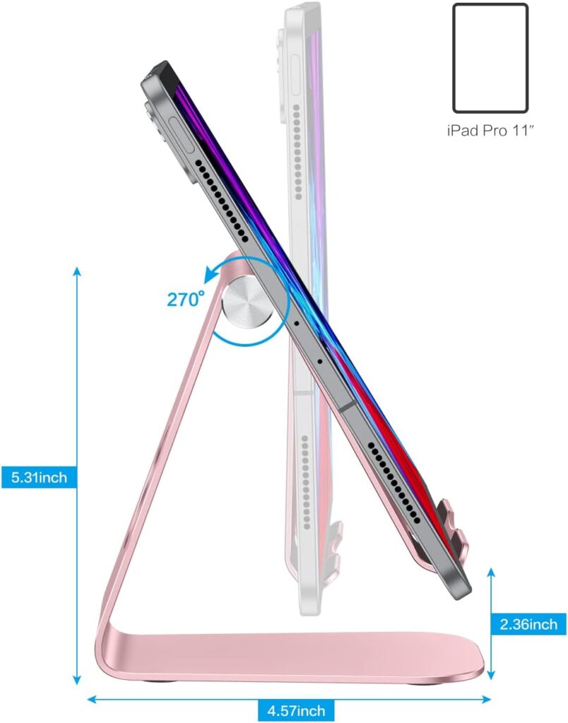 OMOTON Tablet Stand Holder Adjustable, T1 Desktop Aluminum Tablet Dock Cradle Compatible with iPad Air/Mini, iPad 10.2/9.7, iPad Pro 11/12.9, Samsung Tab and More, Rose Gold
