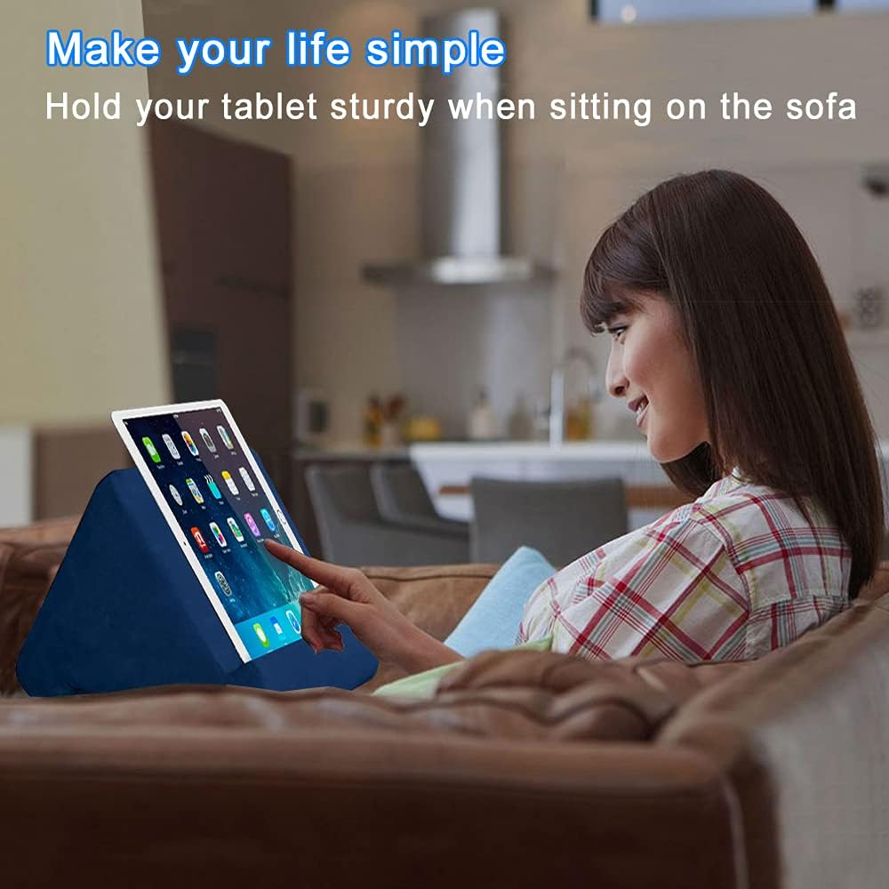 SAMHOUSING Tablet Pillow Stand - Tablet Holder Dock for Bed with Multi-Viewing Angles, Compatible with iPad Pro 9.7, 10.5,12.9 Air Mini 4 3, Kindle, Galaxy Tab, E-Reader (Blue)