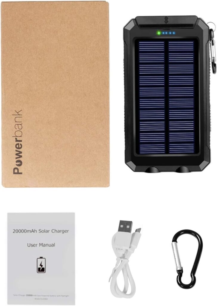 Solar Charger,20000mAh Portable Solar Power Bank,Waterproof External Backup Battery Power Pack Charger with 2 USB/LED Flashlights Compatible with iPhone,Tablet,Android,Suitable for Outdoor Camping