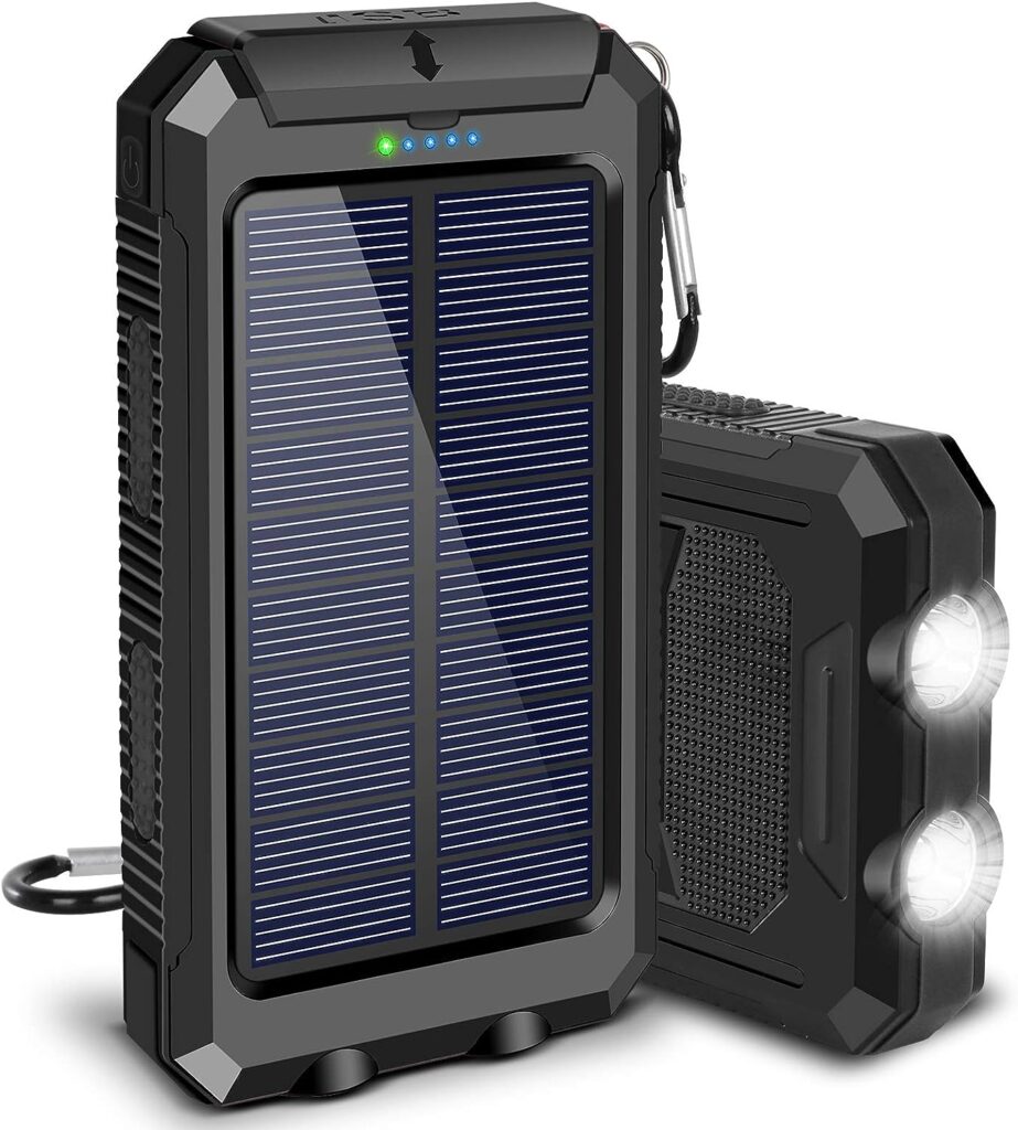 Solar Charger,20000mAh Portable Solar Power Bank,Waterproof External Backup Battery Power Pack Charger with 2 USB/LED Flashlights Compatible with iPhone,Tablet,Android,Suitable for Outdoor Camping