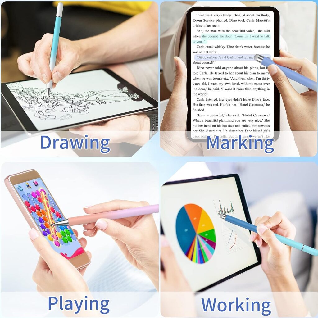 Stylus Pens for Touch Screens, 2 in 1 Sensitivity Precision Stylus Pen for iPad, Stylus Pencil Compatible with iPhone, Apple iPad, Android, Tablets and All Universal Touch Screen (4 Pack) …