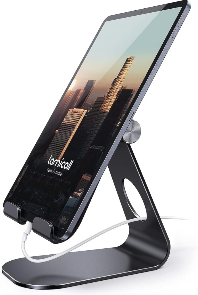 Tablet Stand Adjustable, Lamicall Tablet Stand : Desktop Stand Holder Dock Compatible with Tablet Such as iPad 2018 Pro 9.7, 10.5, Air Mini 2 3 4, Kindle, Nexus, Accessories, E-Reader (4-13)-Black