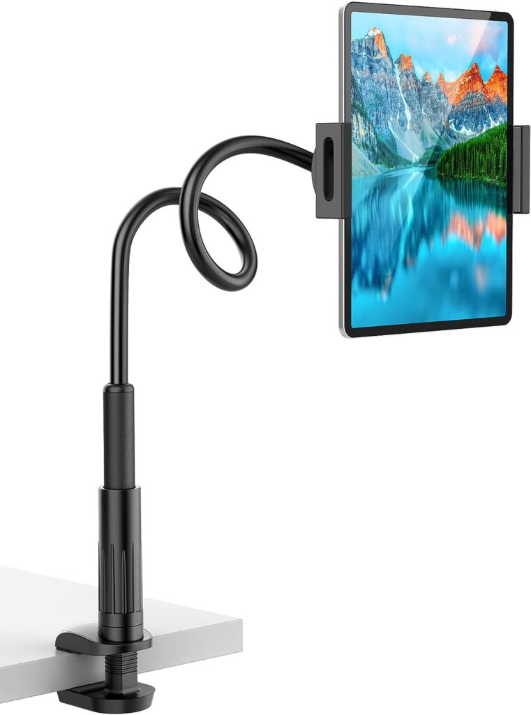Tablet Stand Holder, Gooseneck Tablet Holder for Bed, Gooseneck Tablet Mount with Adjustable Flexible Arm Compatible with iPad Air Pro Mini, Samsung Tab, Nintendo Switch Kindle Other 4.7-12.9 Device