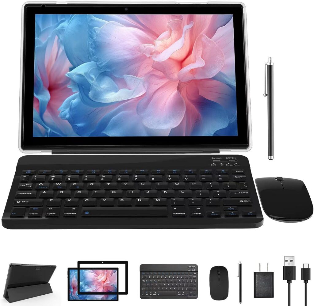 Tablet With Keyboard 2 in 1 Tablet 10 Inch Android Tablets Set include Bluetooth Keyboard/Mouse/Case/Stylus/Tempered Film, 64GB+2GB WIFI 8MP Dual Camera Android 11 Tableta 6000mAh Battery 10.1 Tab PC