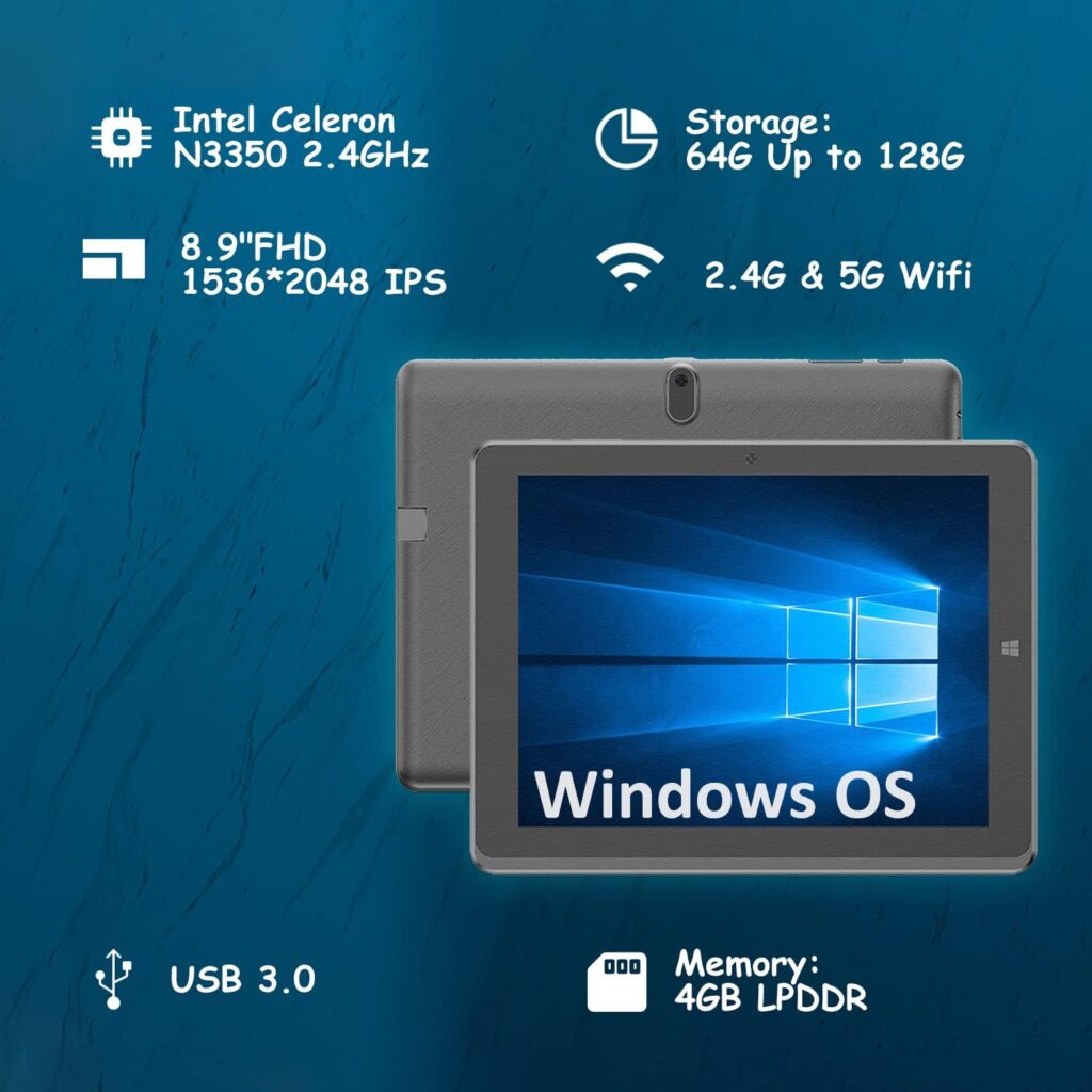 Tibuta Masterpad W100 8.9 inch Tablet Computer Windows 11，Mini Laptop with Windows System, Intel CPU, 64GB Storage, 1536×2048 FHD Display Tablet PC with Keyboard and Leather Case