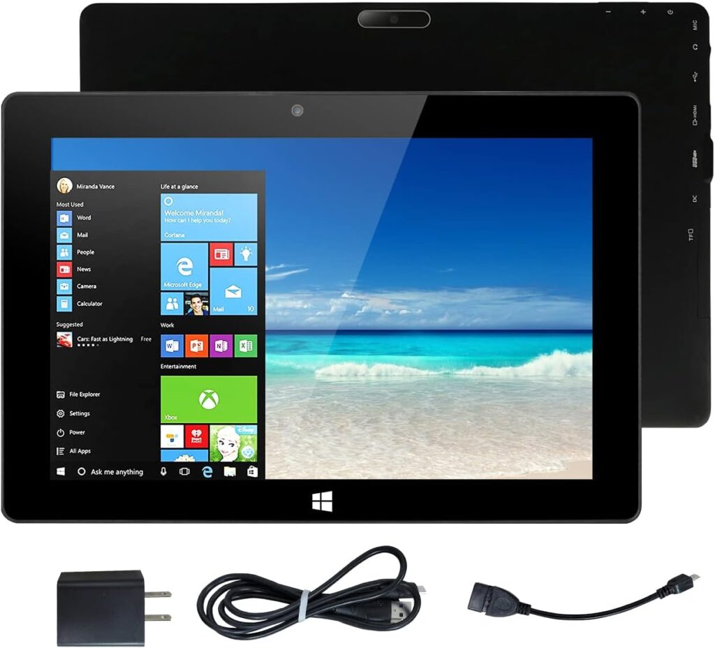 ZAOFEPU 10 Inch Tablet Windows 10 Home W101, 4GWiFiBluetooth Tablets PC RAM 4GB+ ROM 64GB, Pixel 800 x1280, 2MP+5MP Dual Camera, 6000mAh Large Capacity Battery Black Tablet Computer