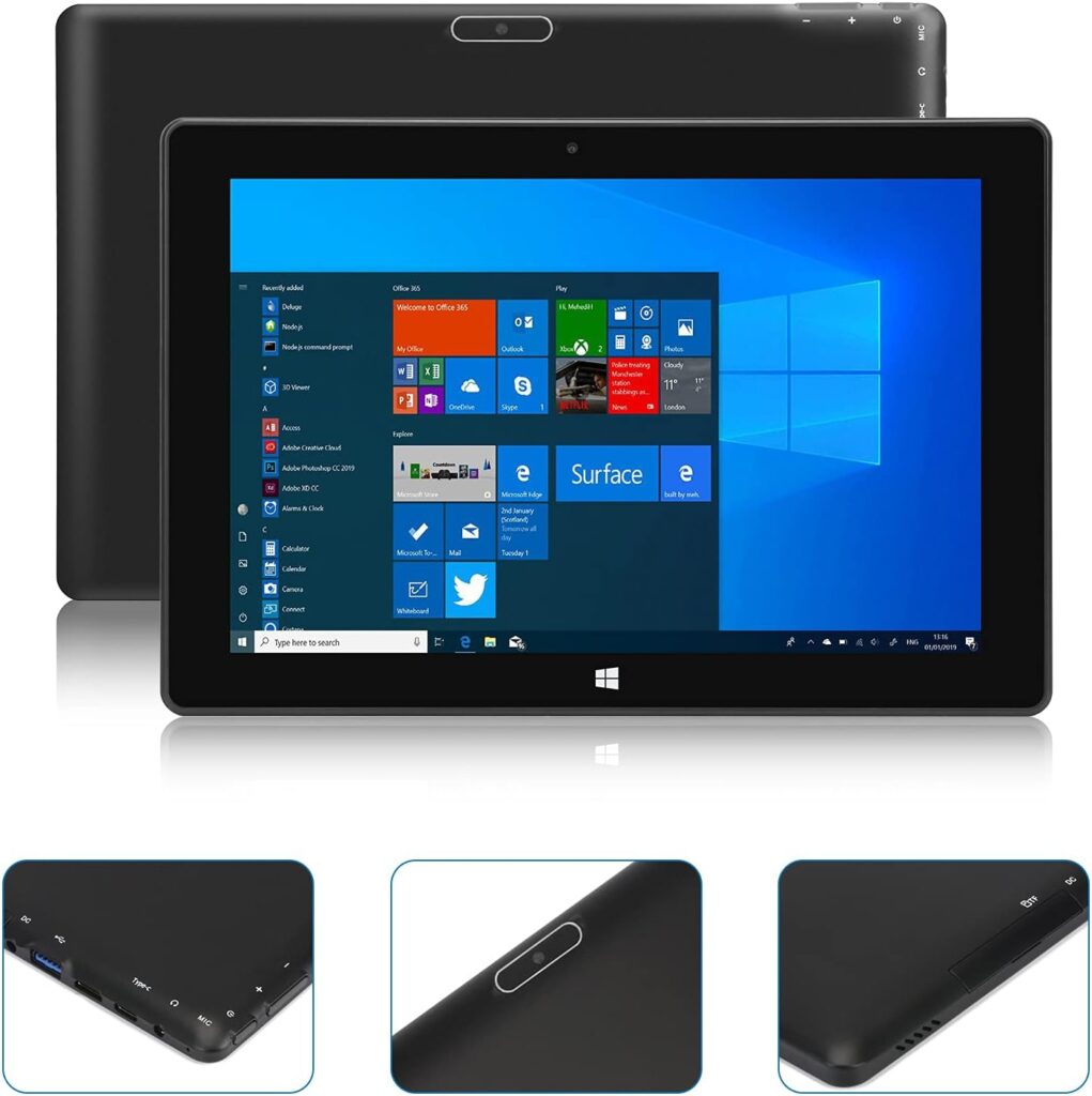 10 Windows 10 Tablet, SZTPSLS Windows Home 10 PC, Intel Celeron N4020 DDR4-2400 - 4GB + 64GB, USB 3.0, Micro HDMI, TF Card Expand to 256GB, 2MP and 5MP Cameras, Bluetooth 4.2, Black, W101