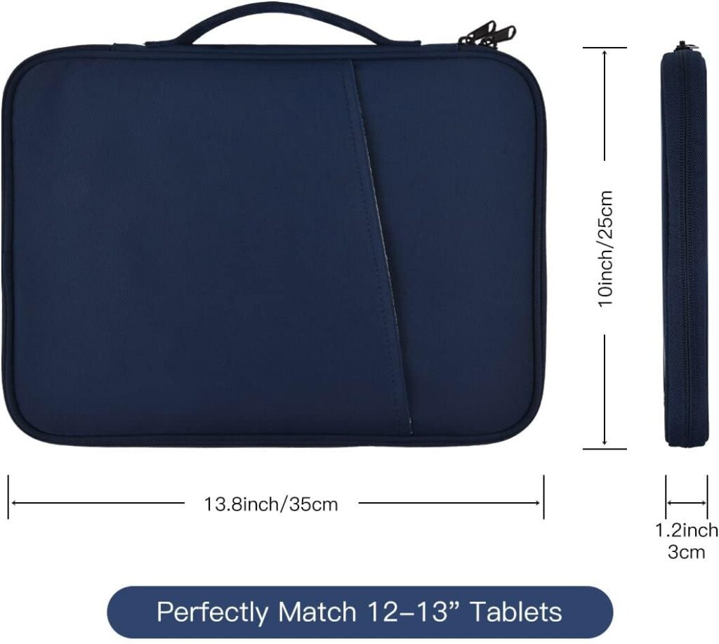 12.9 Inch Tablet Carrying Bag for 2022 Samsung Galaxy Tab S8+/S7+/S7+ Plus/S7 FE 12.4  iPad Pro 12.9 2021-2018,Microsoft Surface Pro 9,8,X,7+,7,6,5,4,3,2/Surface Go 2 12.4 Sleeve Carrying Case-Blue