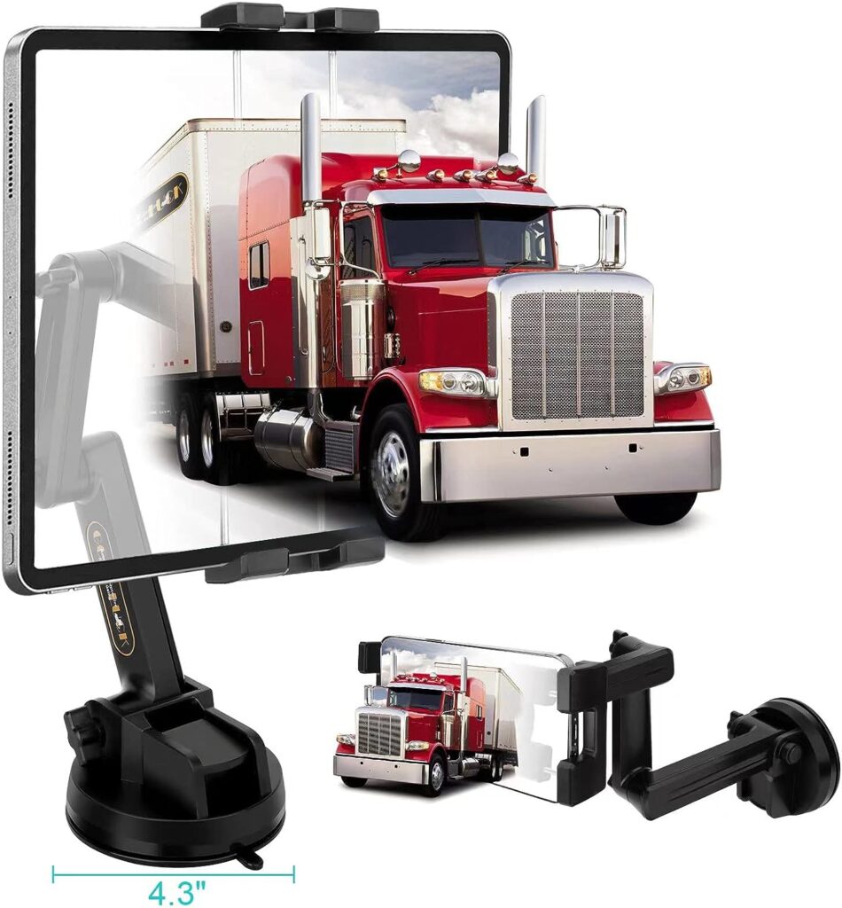 16 Long Tablet Mount Holder for Semi Truck, 360° Car Dashboard Windshield Stand 3-Stage Arm  4 Strong Suction Cup for iPad Pro 12.9/11/10.5/9.7/Air/Mini 6 5 4, Samsung Tab, 4.7-12.9 Tablets Phone