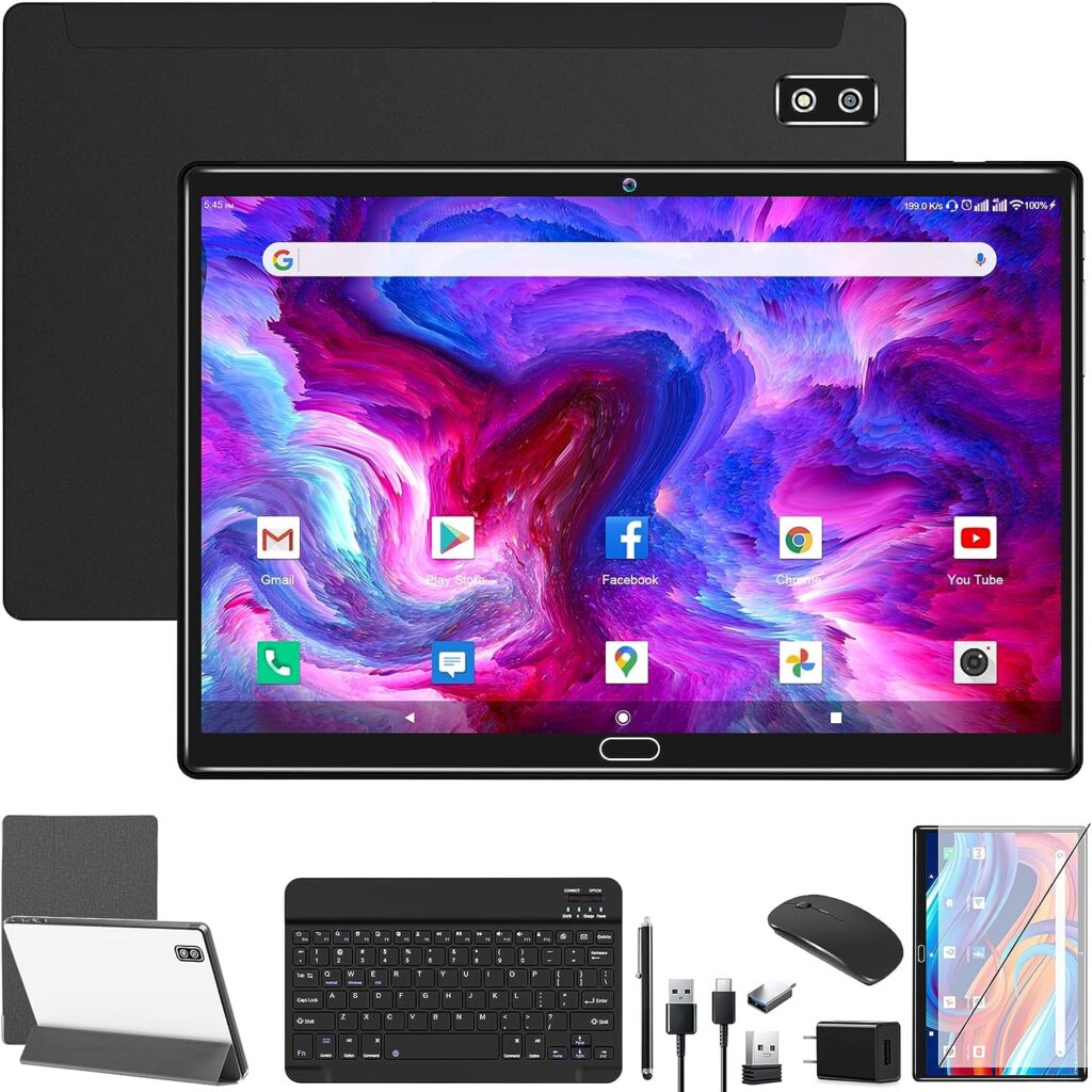 2023 Newest Android 11.0 Tablet, 2 in 1 Tablet 10.1 Inch, 4G Cellular Tablet with Keyboard, 64GB ROM + 4GB RAM, Octa-Core Processor, 2 Sim Slot, 13MP Camera, GPS/ WIFI/ Bluetooth/ Mouse/ Stylus(Black)