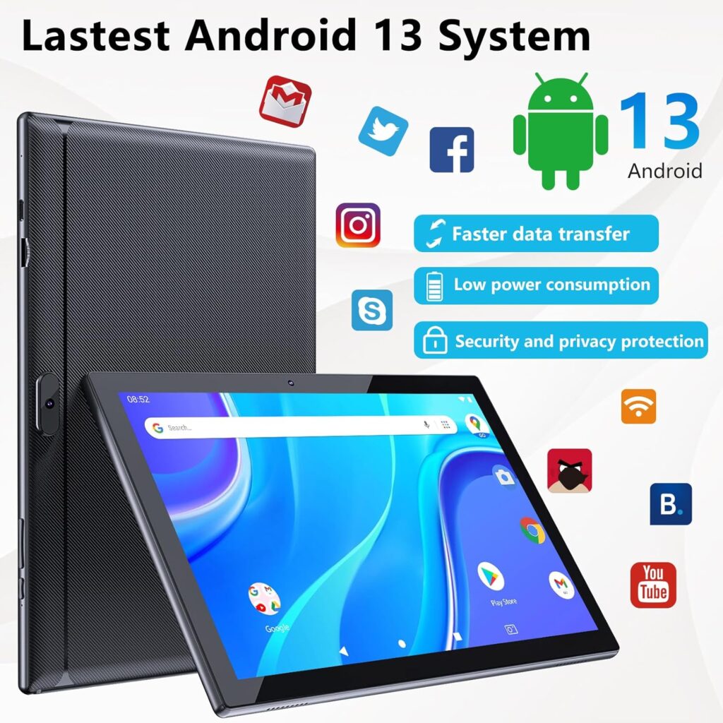 2023 Newest Android 13 Tablet 10 Inch, 12GB RAM 128GB ROM/1TB Expandable Tablet PC, 2 in 1 Tablets with Keyboard, Quad-Core 2.0GHz CPU HD Screen, Google Certified 5G WiFi 6 BT 5.0, 8MP Camera Tableta