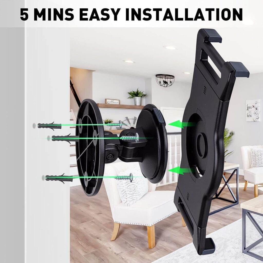 AboveTEK iPad Wall Mount, Swivel 360° Rotating Tablet Holder Two Brackets to Fit 6-13 Tablets, Horizontal/Vertical Tilt iPad Arm for Flexible Viewing Angles in Kitchen Showroom Retail Store (Black)