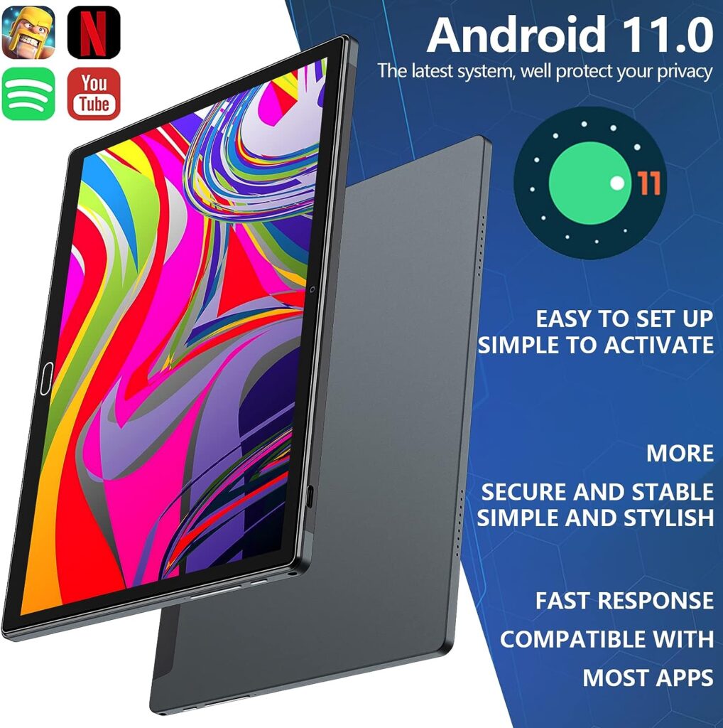 Android 11 Tablet, 10.1 Inch Tablet 64GB Storage 4GB Ram, 2023 Latest Tablet with Octa-Core Chip, 13MP Camera, 6000mAh Battery, GPS, Bluetooth, WiFi, USB-C, GMS HD Touchscreen Tablet PC (Gray)