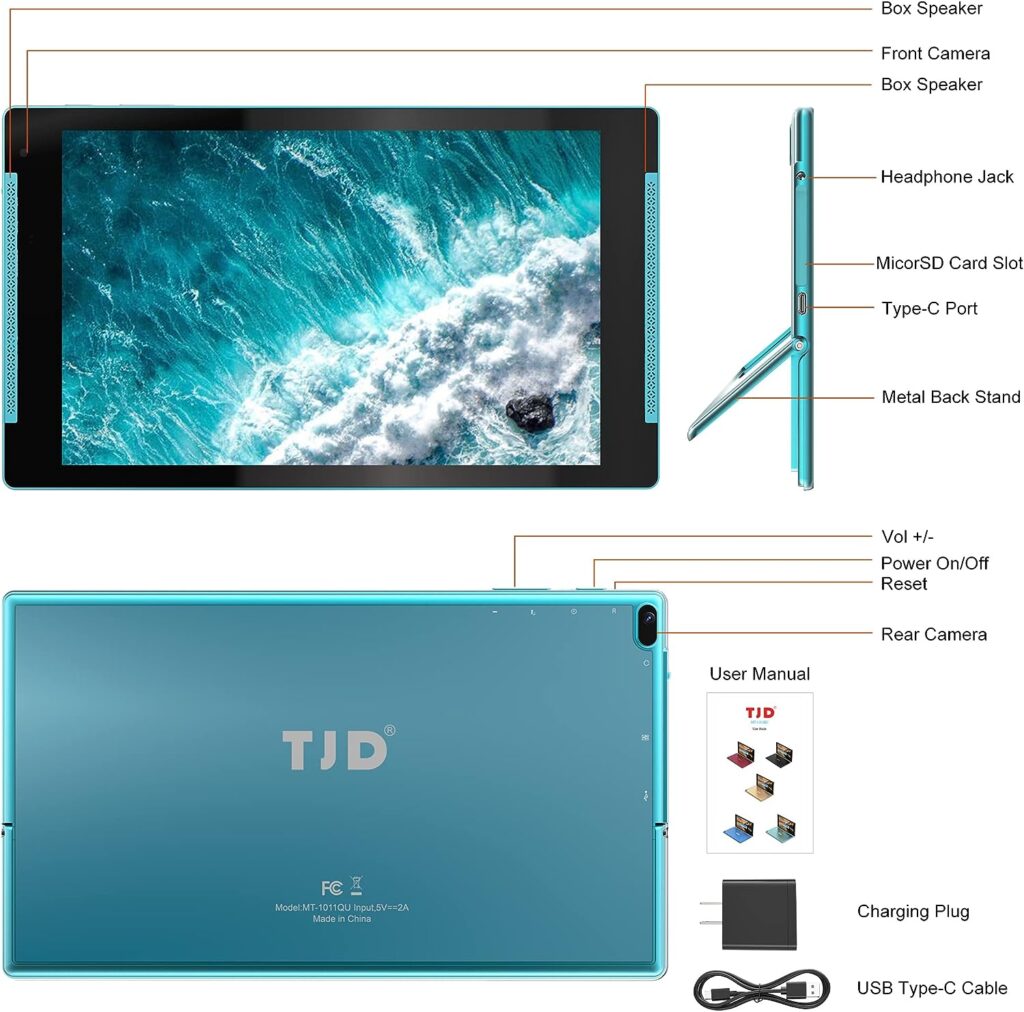 Android 12 Tablet 10 inch Tablets, 64GB ROM 512GB Expand Tablet pc, Quad Core Processor, HD IPS Screen, 8MP Dual Camera, Wi-Fi 6, G+G, Bluetooth5.0,6000mAh Battery Google GMS Stand Tablet (Blue)