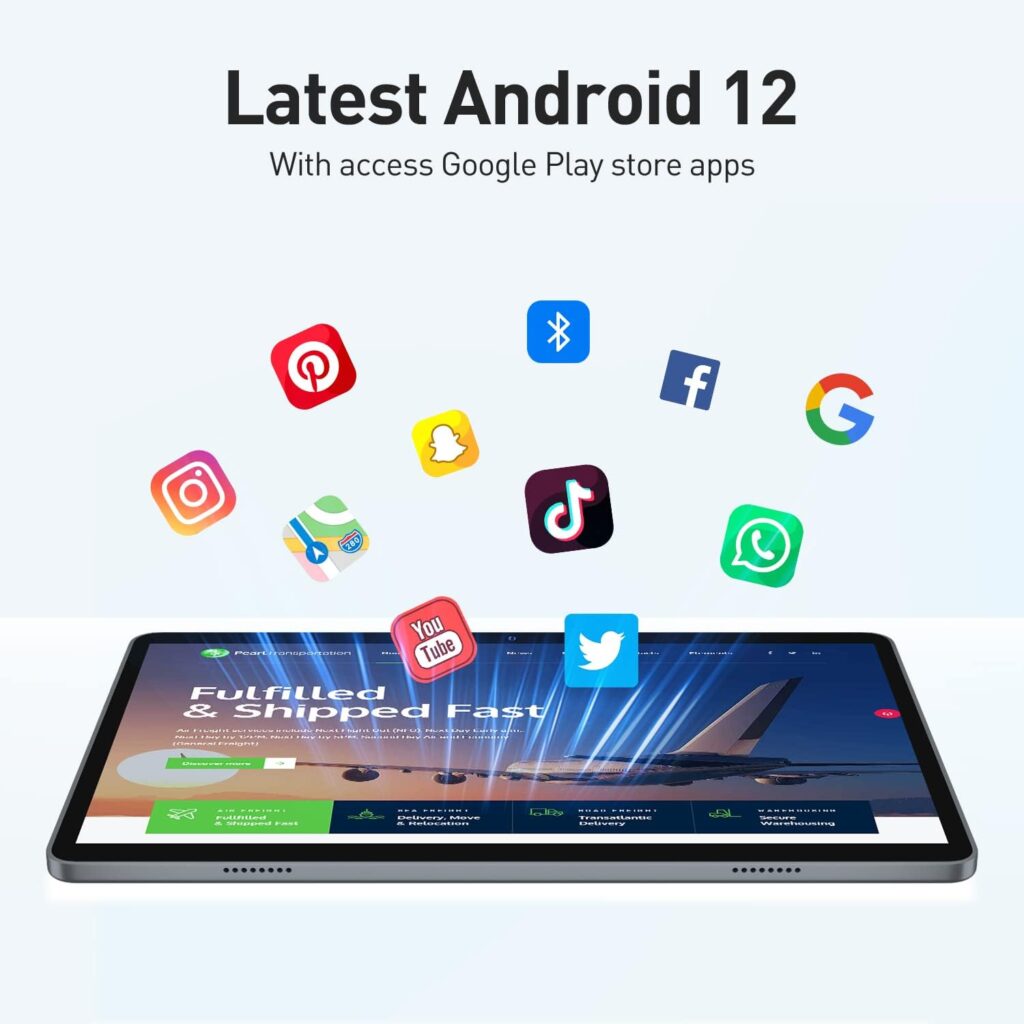 Android 12 Tablet 10.1 Inch IPS HD Tablet Computer 6GB RAM 128GB ROM, 8-Core Processor, 5MP+13MP Camera, WiFi, Bluetooth, Parental Control, GPS, US Version, Dual Speakers, Long Lasting Battery, Gray