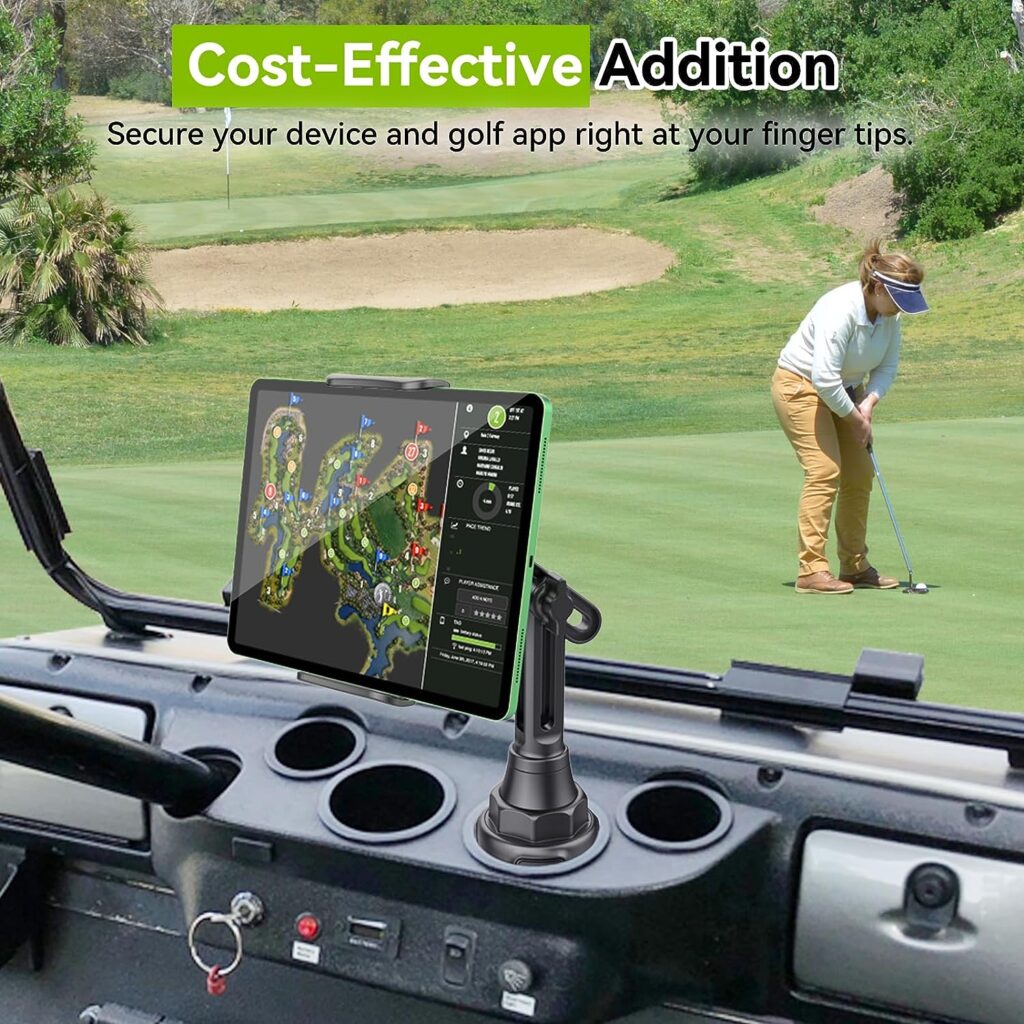 Aoxuantec Golf Cart Tablet Mount Phone Holder [2-In-1] Cup Holder GPS Mount Accessories for Club Car EZGO Yamaha Compatible with iPad Air Mini 11-Inch Pro, Samsung Galaxy Tab Tablets iPhone Cell Phone