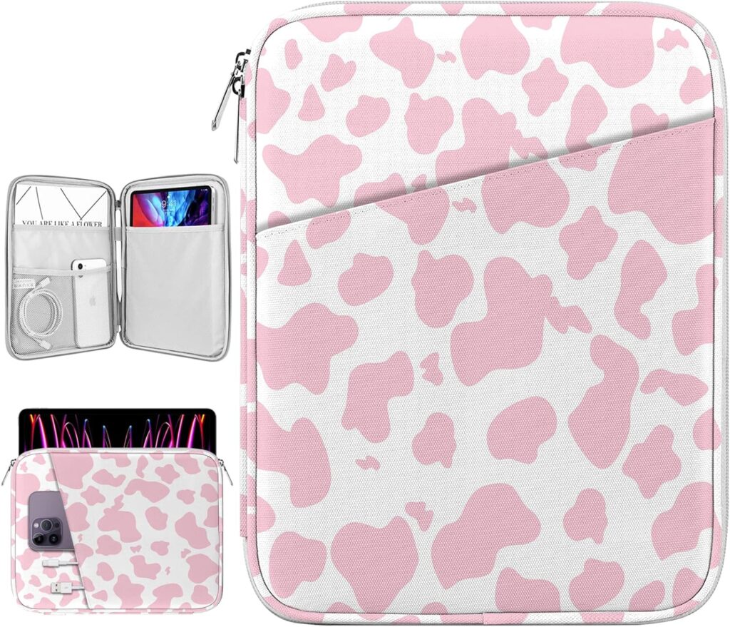 Deokke 9-11 Inch Tablet Sleeve Case Compatible with iPad 10.2 inch,iPad Pro 11 inch,iPad Air 5/4 10.9,Galaxy Tab S9 11,Tab A8 10.5 Tablet Protective Sleeve Accessories-Pink Cow Western Pattern