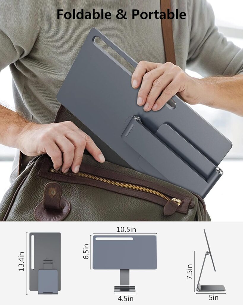 Gouyisi Magnetic Stand Foldable for Samsung Galaxy Tab S8 Ultra 14.6 inch, 360° Rotating Adjustable Portable Desk Tablet Stand Holder with S-Pen Holder, Aluminium, Gray, GS8U