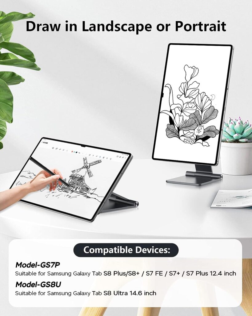 Gouyisi Magnetic Stand Foldable for Samsung Galaxy Tab S8 Ultra 14.6 inch, 360° Rotating Adjustable Portable Desk Tablet Stand Holder with S-Pen Holder, Aluminium, Gray, GS8U