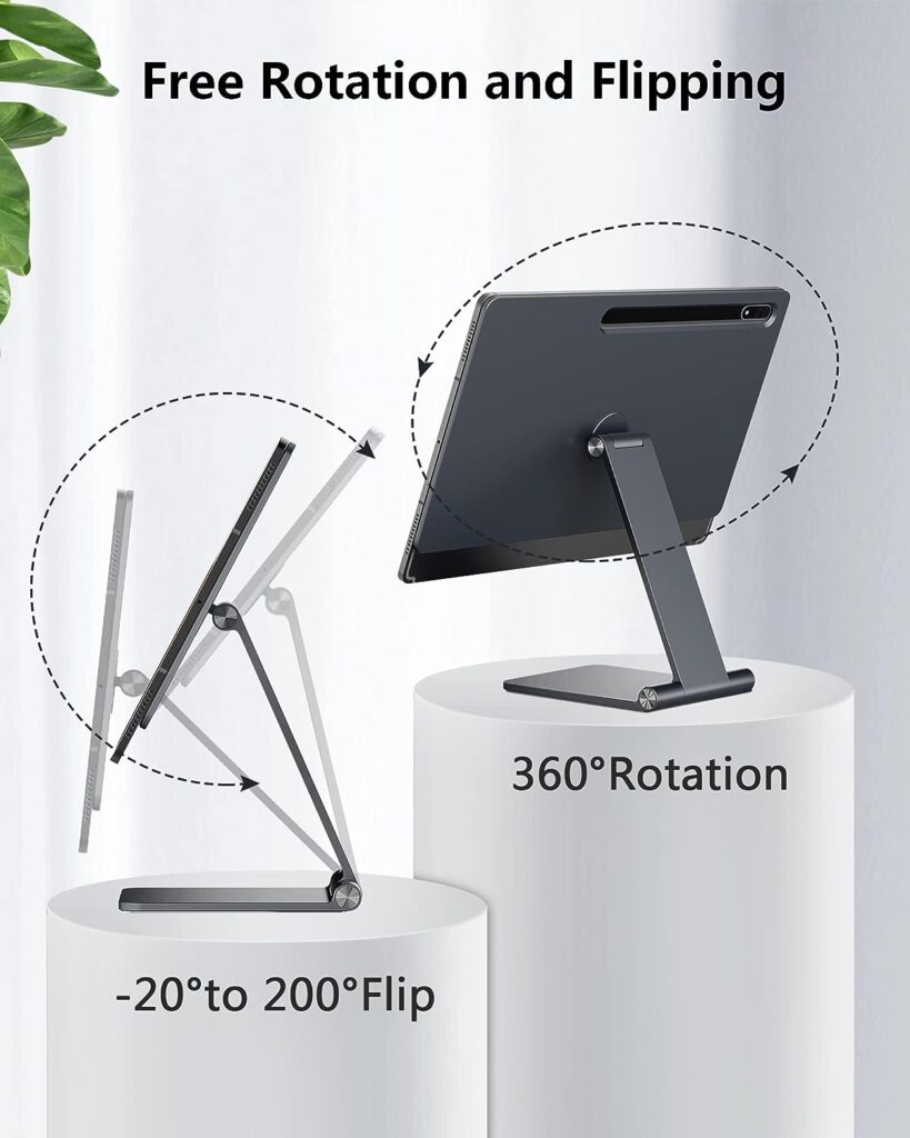 Gouyisi Magnetic Stand Foldable for Samsung Galaxy Tab S8 Ultra 14.6 inch, 360° Rotating Adjustable Portable Desk Tablet Stand Holder with S-Pen Holder, Aluminium, Gray, GS8U