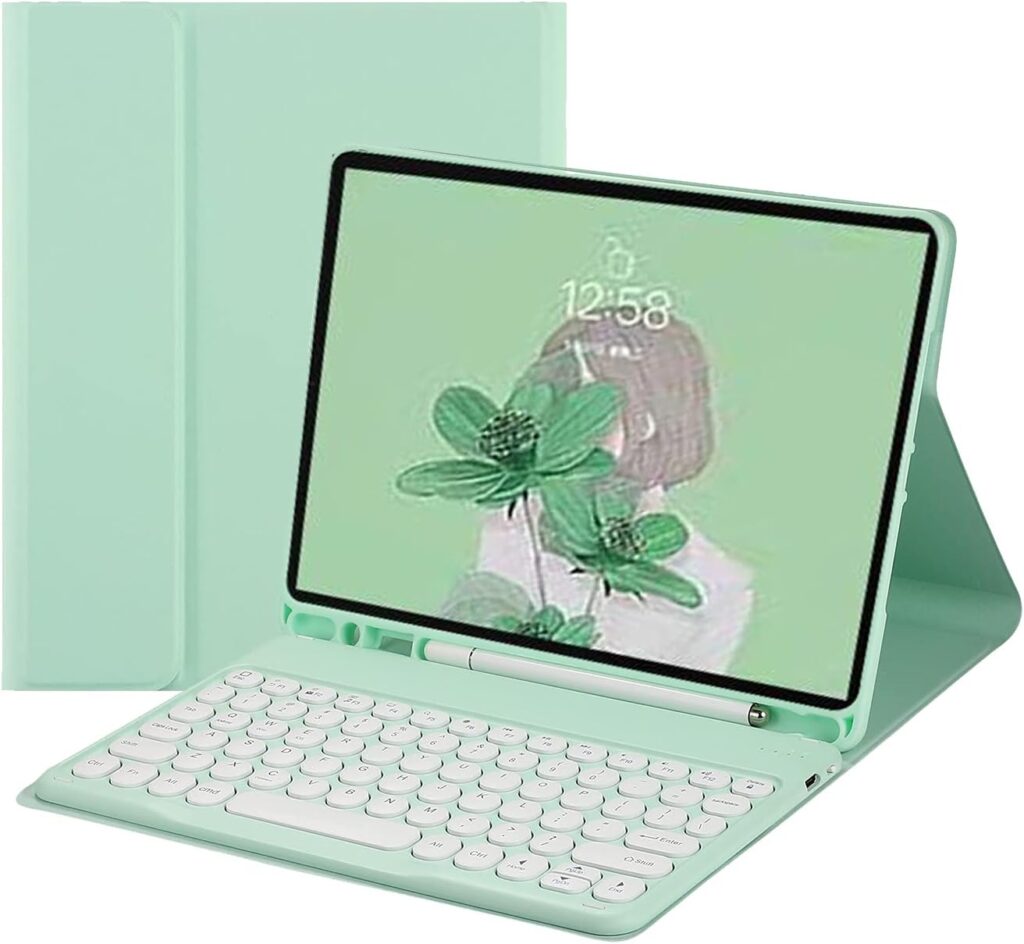 HENGHUI Keyboard Case for Galaxy Tab S6 Lite 10.4 2022 2020 Model SM-P610/P613/P615/P619 Cute Round Key Color Keyboard Wireless Detachable BT Keyboard Cover with S Pen Holder (MintGreen)