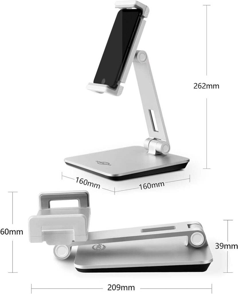 KABCON Tablet Stand Holder, Tightness Adjustable Multi-Angle Foldable Eye-Level Aluminum Solid Tablets Stands Dock for 4-14Tablets/Phone, iPad Series,Samsung Galaxy Tabs,Kindle Fire,Etc.