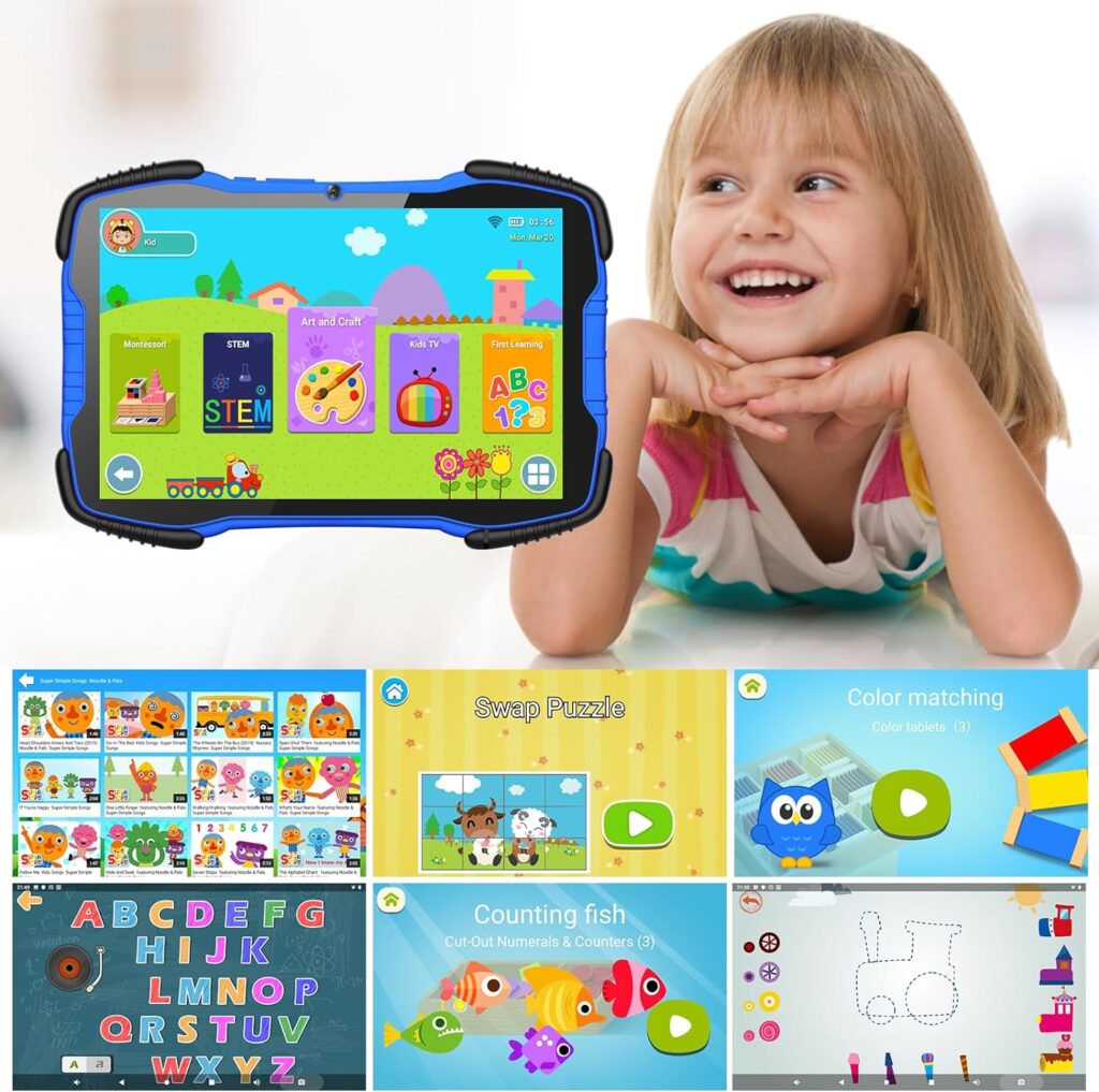 Kids Tablet 10 inch Tablet for Kids 64GB Toddler Tablet with Case, Kids Learning Android Tablet with WiFi Dual Camera IPS Screen Kids Software Installed Childrens Tablet for Toddlers YouTube