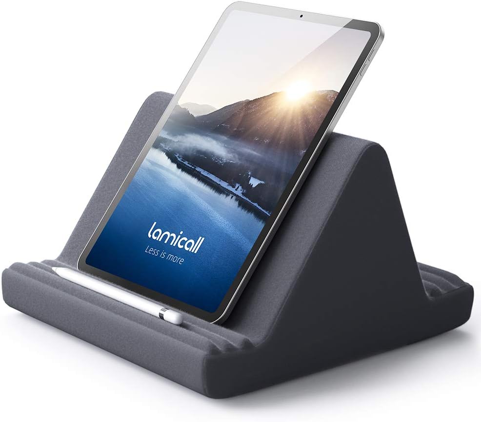 Lamicall Tablet Pillow Stand, Pillow Soft Pad for Lap - Tablet Holder Dock for Bed with 6 Viewing Angles, Compatible with iPad Pro 9.7, 10.5,12.9 Air Mini 4 3, Kindle, Galaxy Tab, E-Reader - Dark Gray