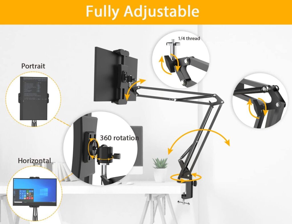 LenTok Desk Tablet Arm Mount for iPad Portable Monitor 4.7-15.6, Heavy Duty Gooseneck Tablet Holder, Flexible Tablet Tripod Clamp Stand Compatible with Surface Pro Series, All iPad Pro 12.9