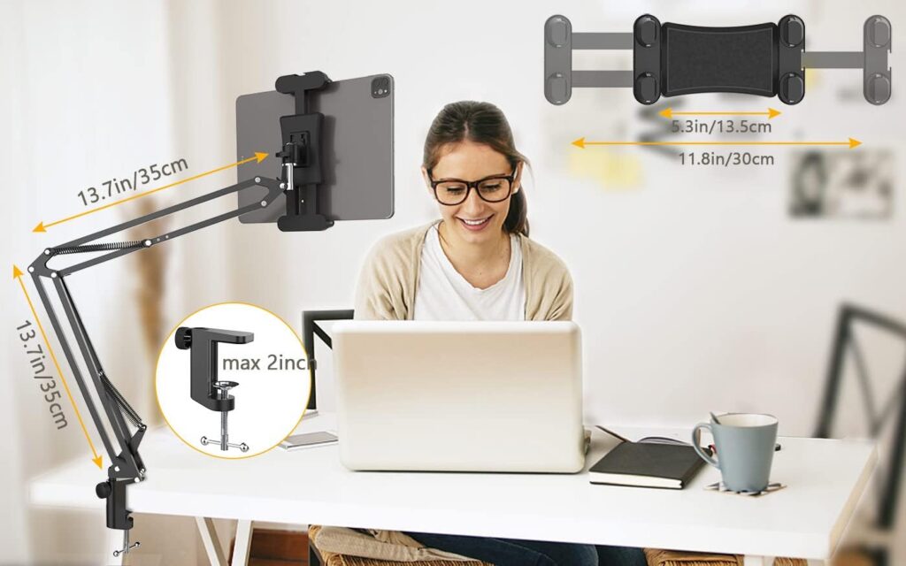 LenTok Desk Tablet Arm Mount for iPad Portable Monitor 4.7-15.6, Heavy Duty Gooseneck Tablet Holder, Flexible Tablet Tripod Clamp Stand Compatible with Surface Pro Series, All iPad Pro 12.9