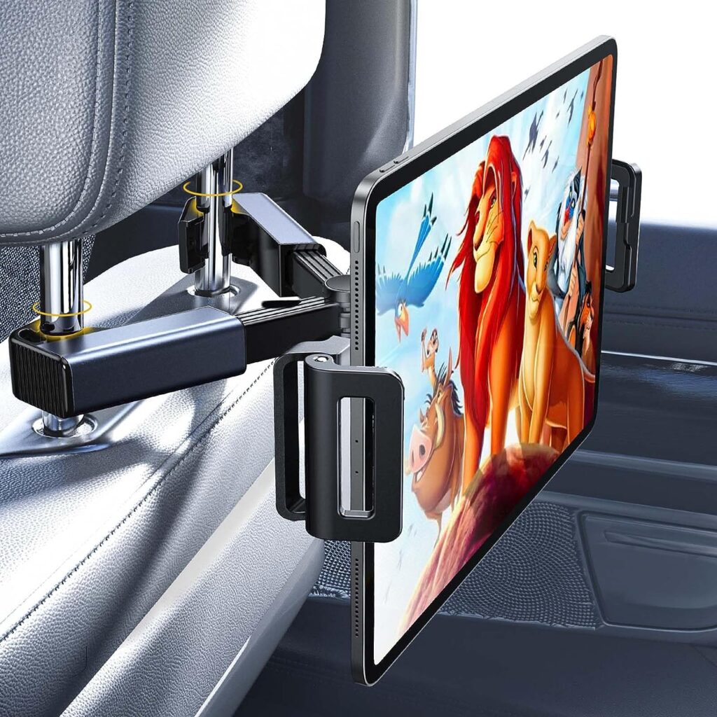 LISEN Tablet iPad Holder for Car Mount Headrest-iPad Car Holder Back Seat Travel Accessories Car Tablet Holder Mount Road Trip Essentials for Kids Adults Fits All 4.7-12.9 Devices  Headrest Rod