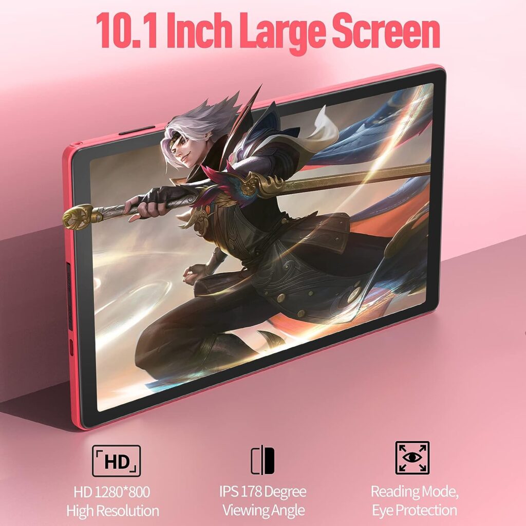NEWISION 10 Inch Tablet with Case,Android 12 Tablet PC, Wi-Fi 6 Tablet PC,1.6Ghz 4-core CPU,2GB RAM 32GB ROM 1TB Expandable,6000mAh Battery,1280 * 800 IPS,Dual Speaker,Dual Cameras,Type C(Pink)