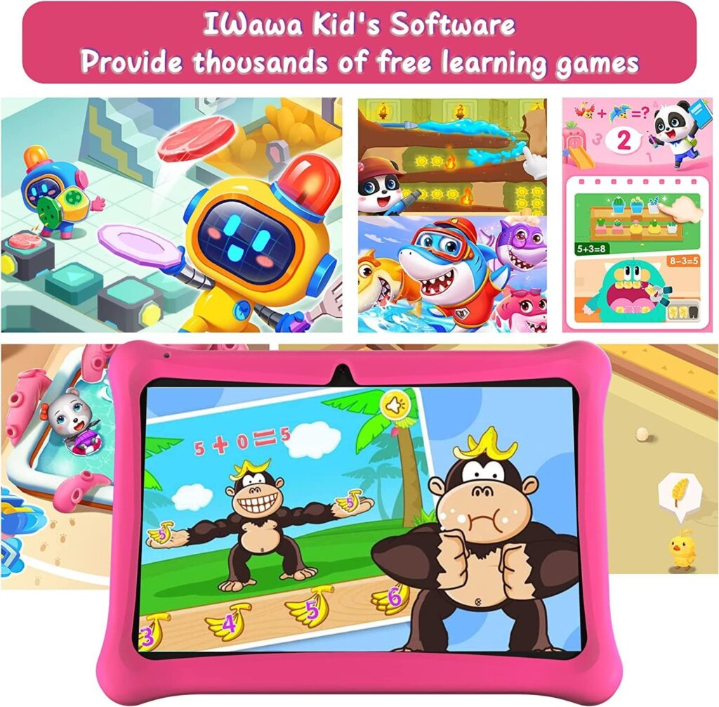 SGIN Android 12 Kids Tablet, 2GB+32GB Kids Tablets, 10 Inch Tablet with Case, WiFi, Parental Control APP, Dual Camera, Educational Games, iWawa Pre Installed (Pink)